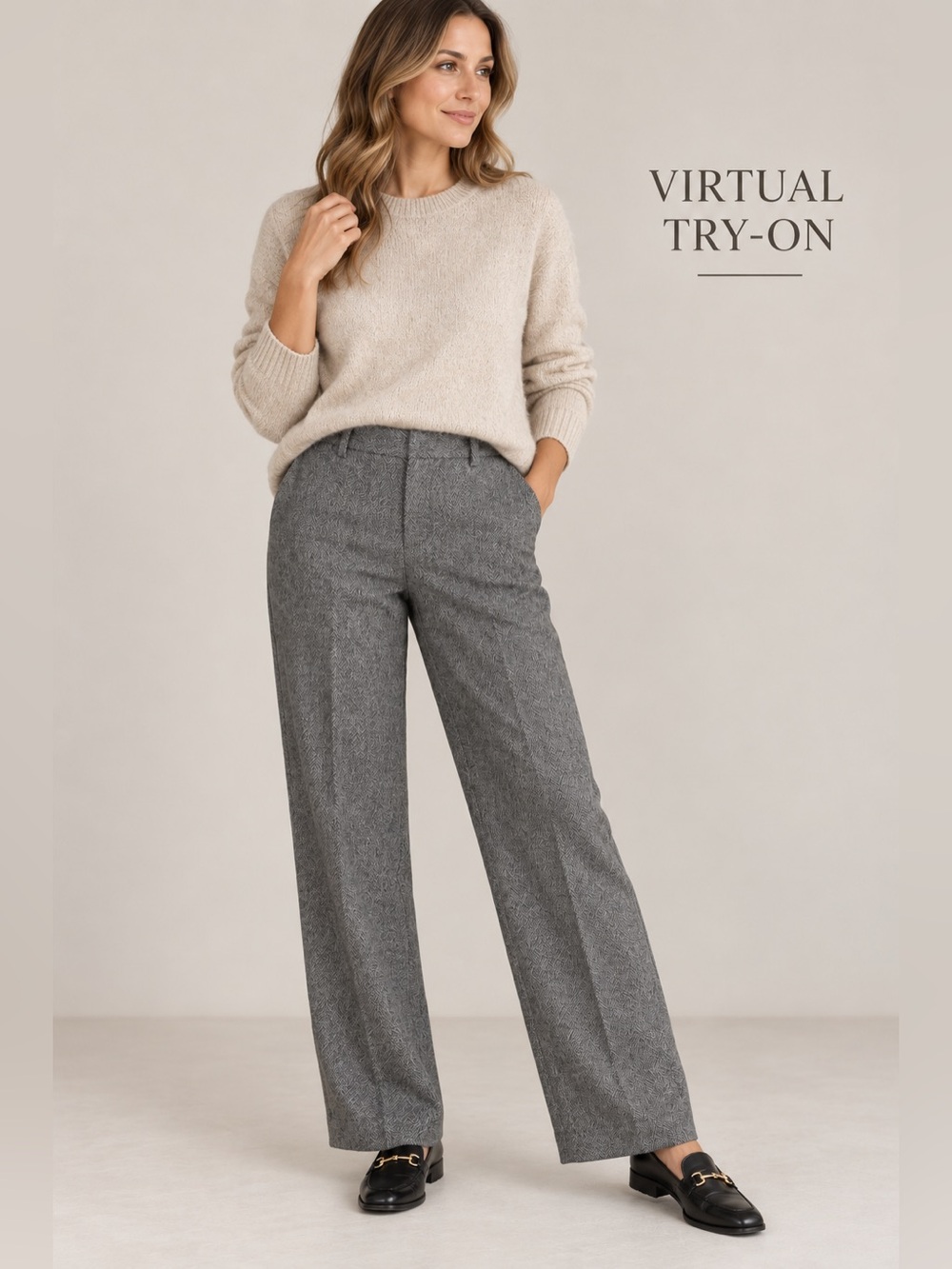 American Eagle Gray Wool Blend Herringbone Flare Dress Pants Womens Size 12